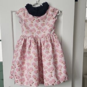 Janie and Jack Pink and Gold Floral Dress with Dark Collar
